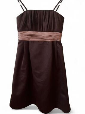 Spaghetti Strap Prom Dress with Pink Sash - Chocolate Brown